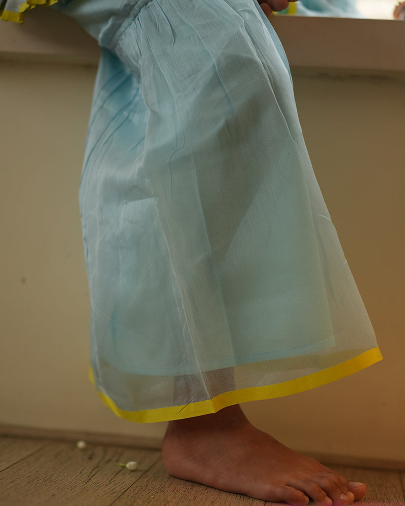 POPPY sharara kurta set in light blue and yellow