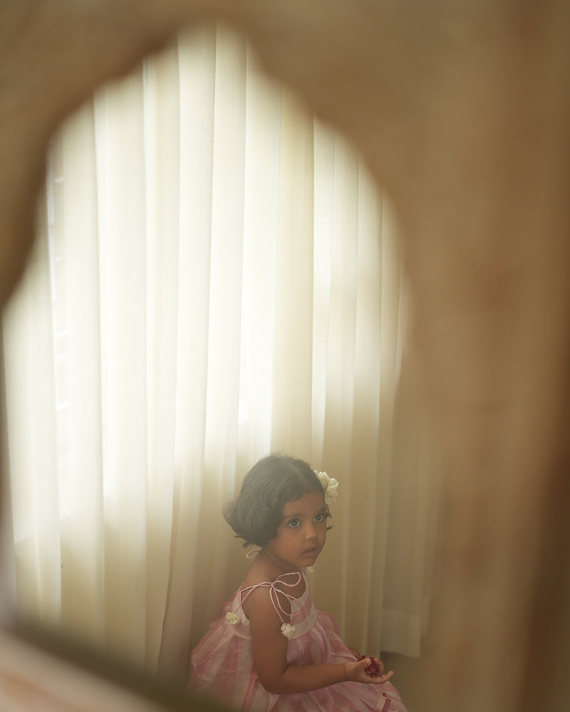 KAMAL lehenga set in baby pink stripes