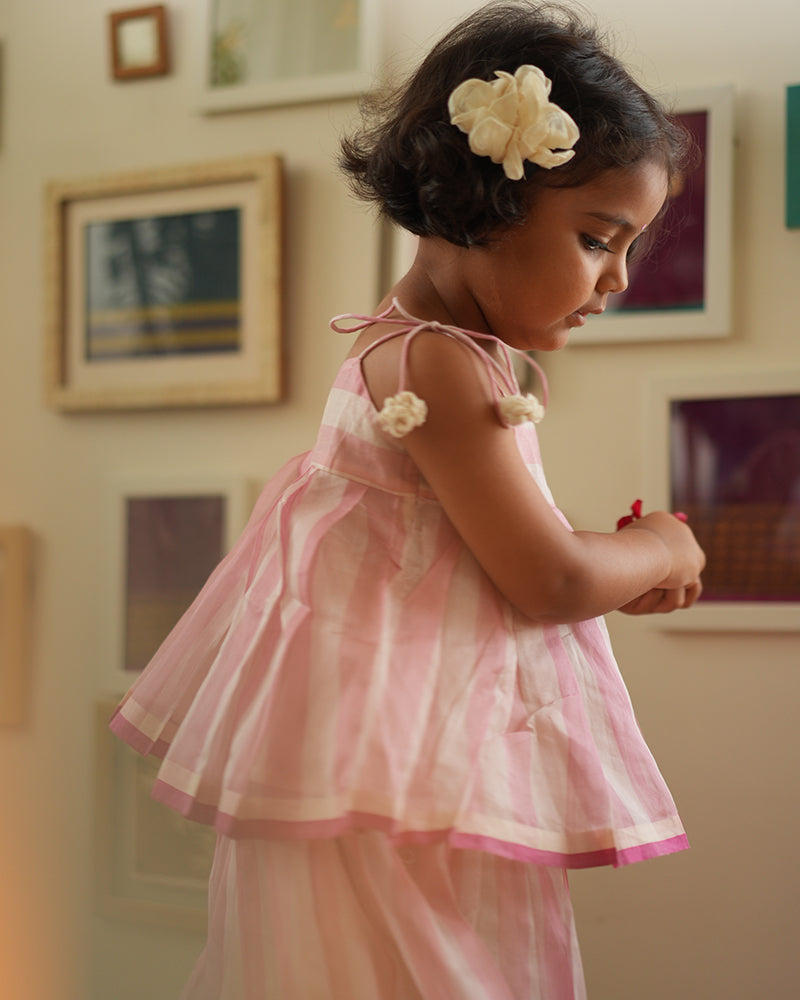 KAMAL lehenga set in baby pink stripes