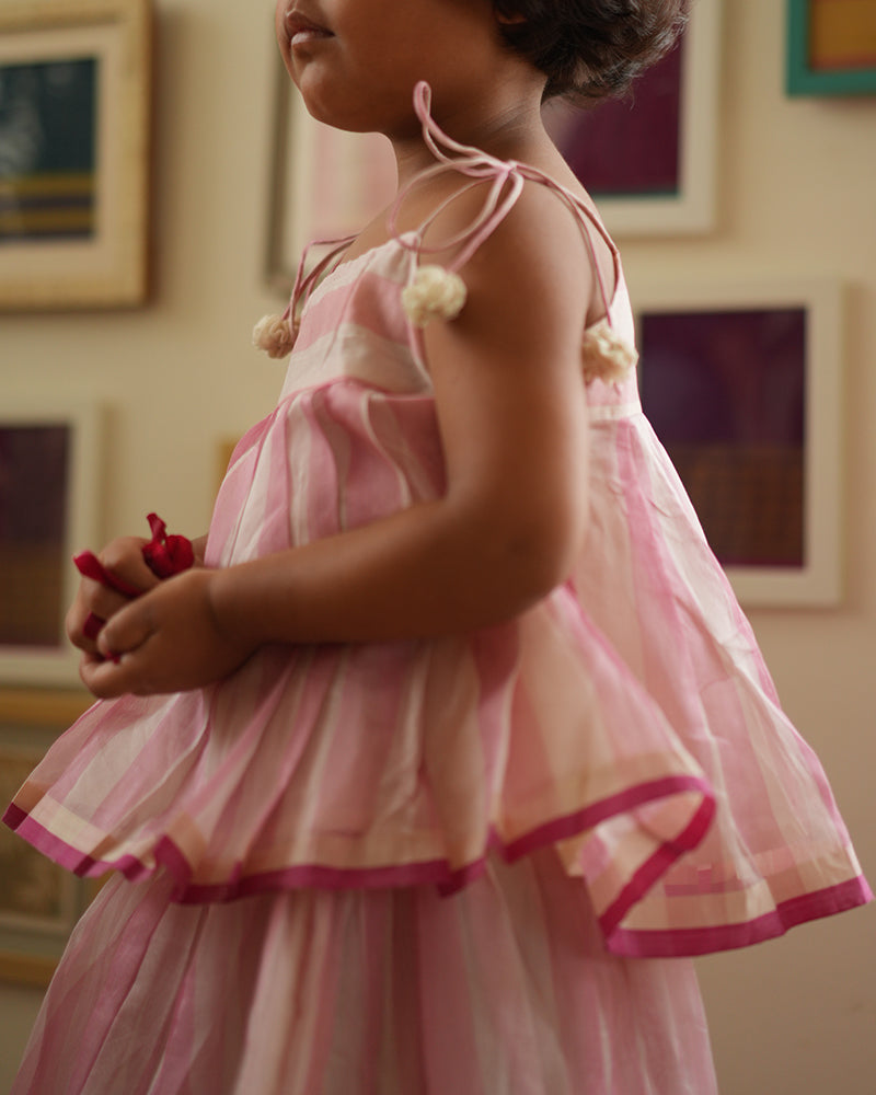KAMAL lehenga set in baby pink stripes