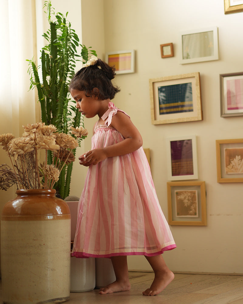 KAMAL lehenga set in baby pink stripes