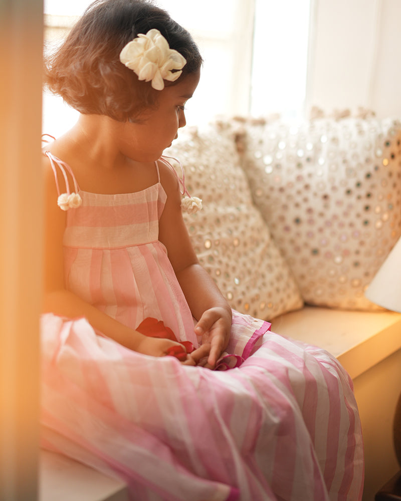 KAMAL lehenga set in baby pink stripes