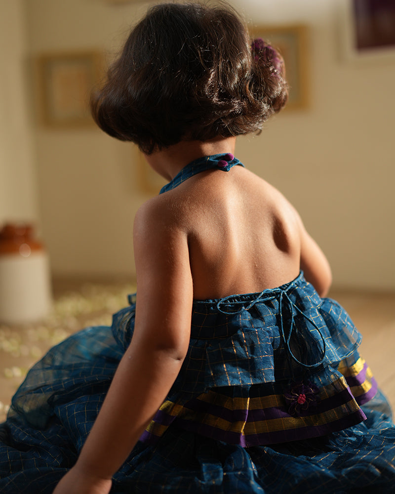APARAJITA lehenga set in blue gold checks