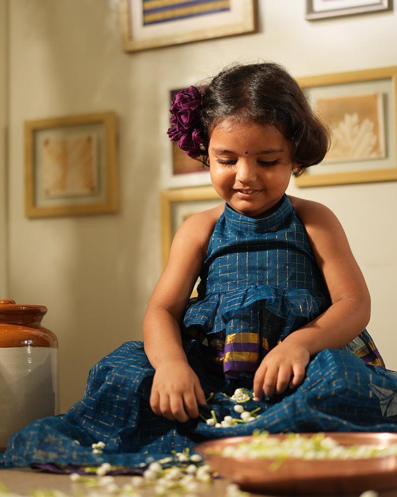 APARAJITA lehenga set in blue gold checks