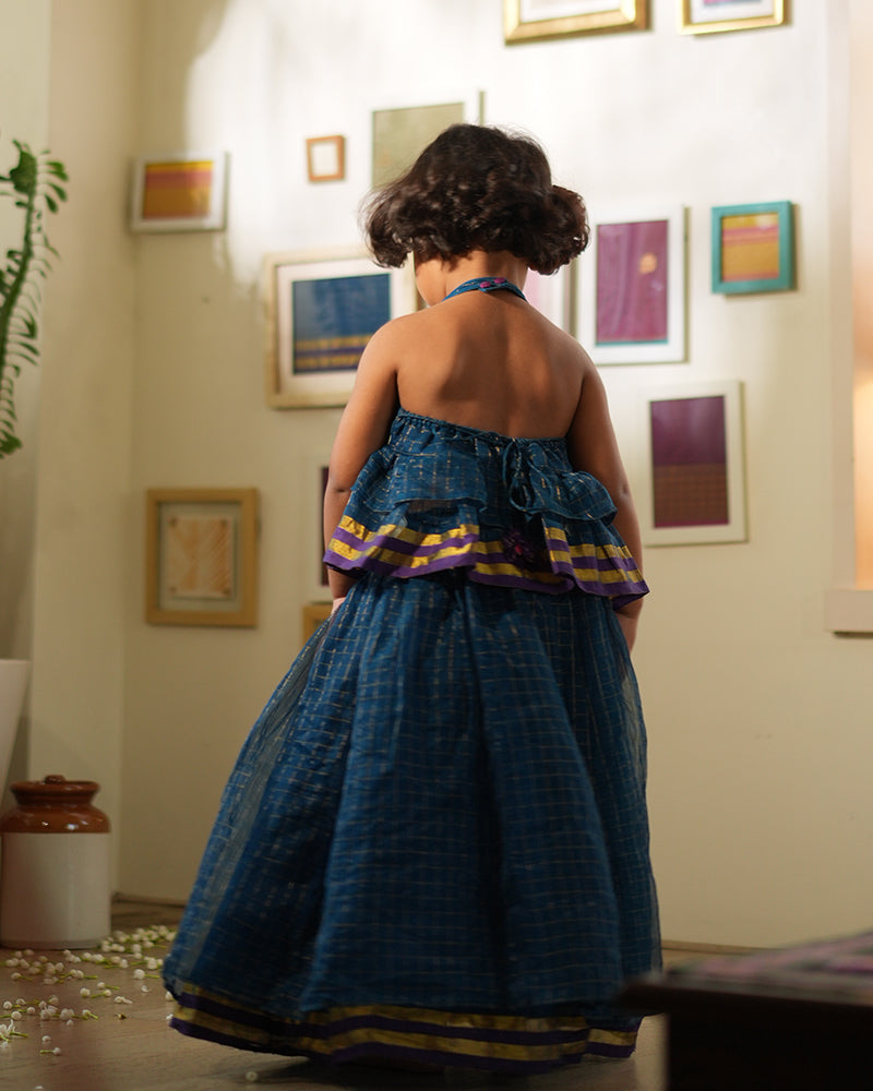 APARAJITA lehenga set in blue gold checks