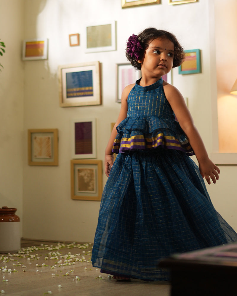 APARAJITA lehenga set in blue gold checks