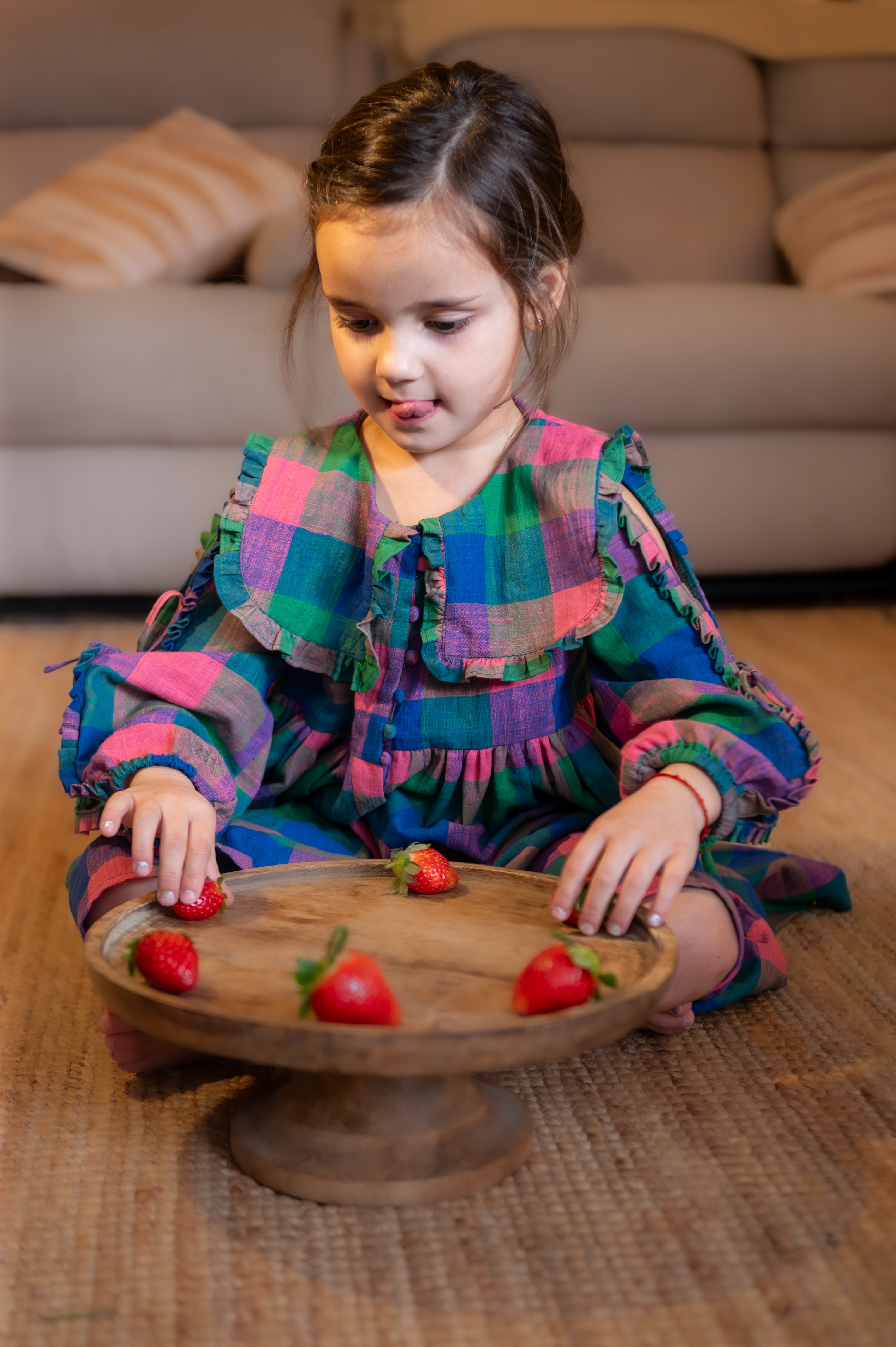 Spring Up Peter Pan Collar Dress In Handwoven Multi-Color Checks