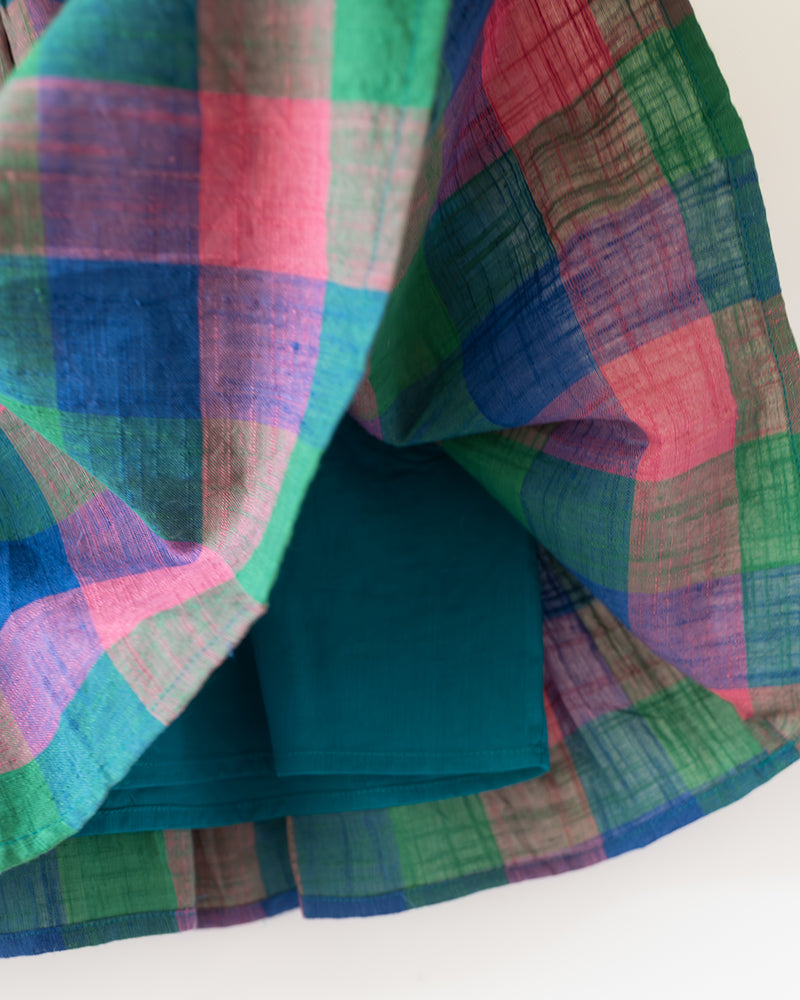 Spring Up Peter Pan Collar Dress In Handwoven Multi-Color Checks