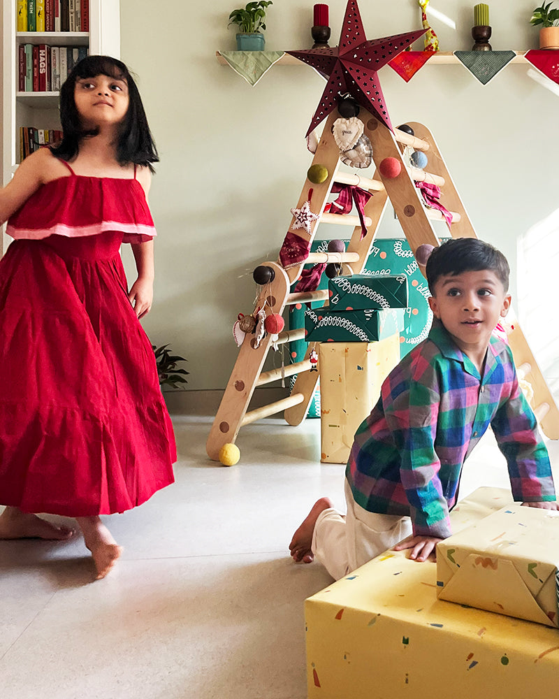 Fool’S Paradise Tiered Maxi Dress In Red Handwoven Cotton