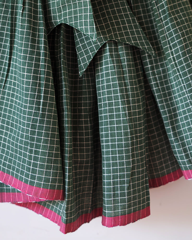 Bloom Handmade Green Checkered Halter Neck Girls Dress