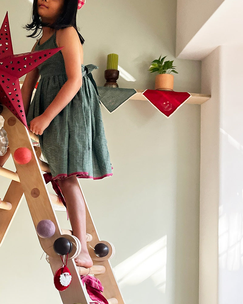 Bloom Handmade Green Checkered Halter Neck Girls Dress