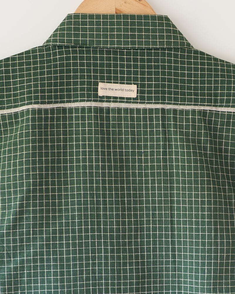 Boogie Green Checkered Boys Handwoven Cotton Shirt