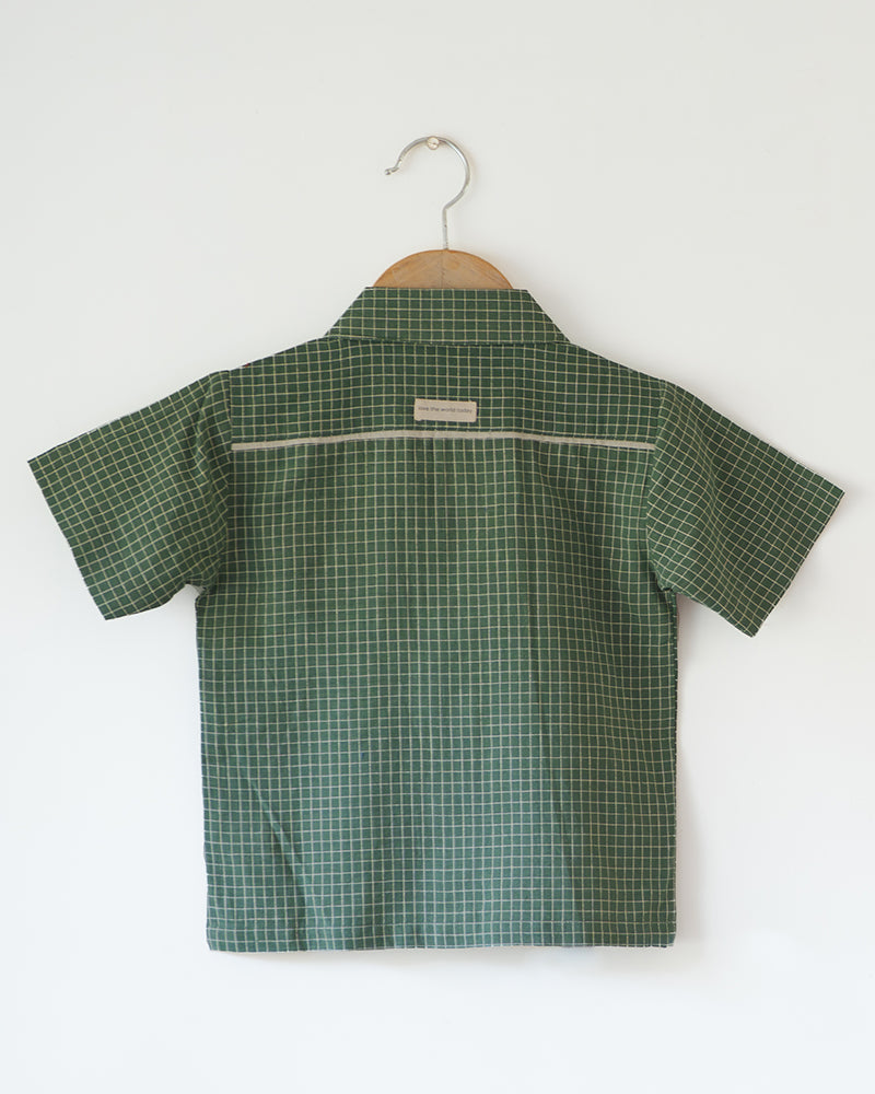 Boogie Green Checkered Boys Handwoven Cotton Shirt