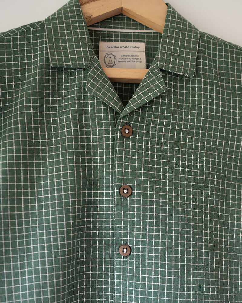 Boogie Green Checkered Boys Handwoven Cotton Shirt