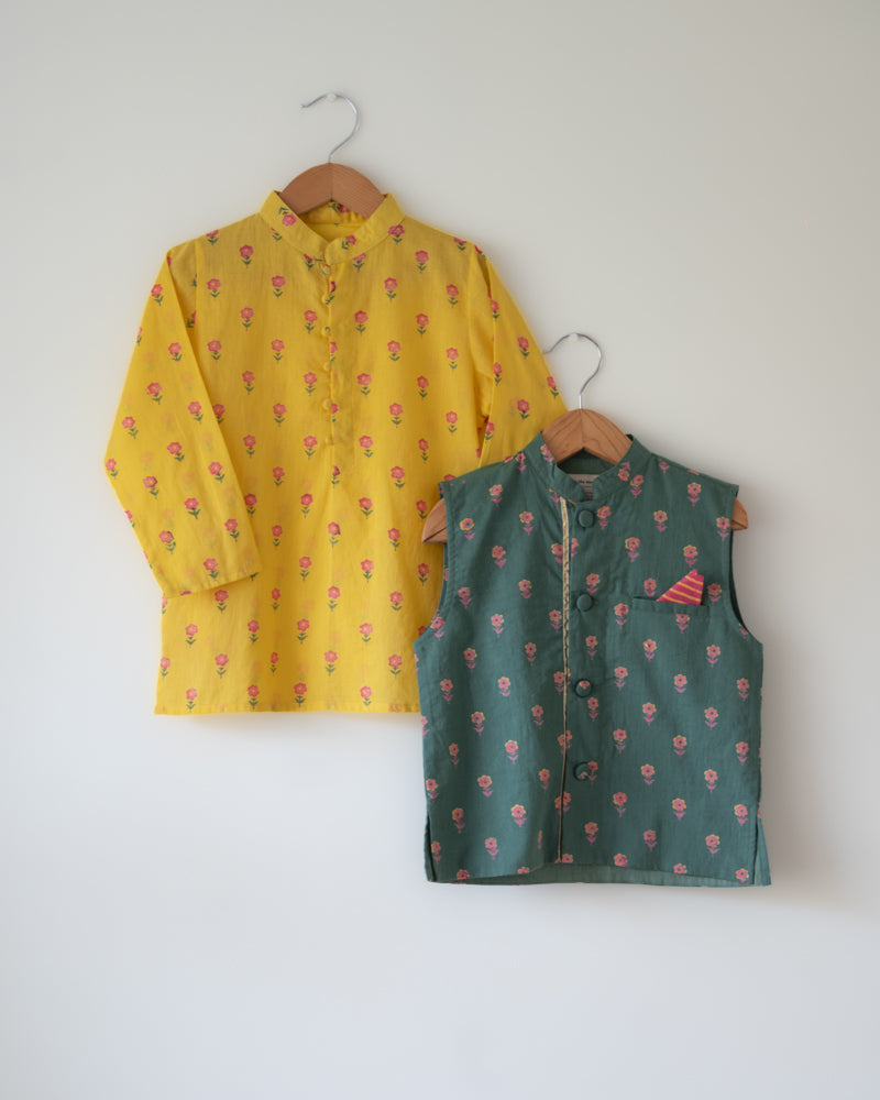 Meera Yellow Flower Booti Cotton Kurta