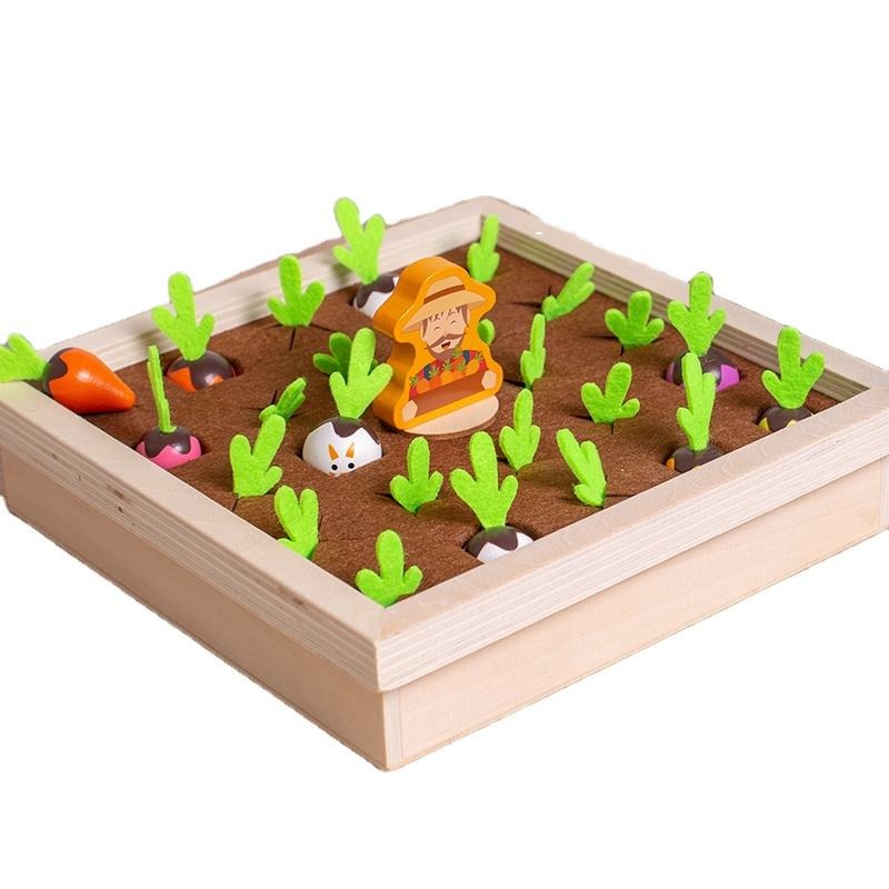 Wooden Vegetable Garden Memory Game - Educational Board Game with Farmer Figure