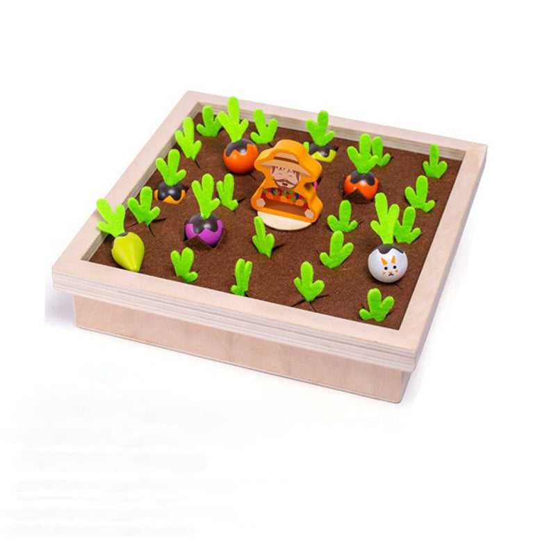 Wooden Vegetable Garden Memory Game - Educational Board Game with Farmer Figure