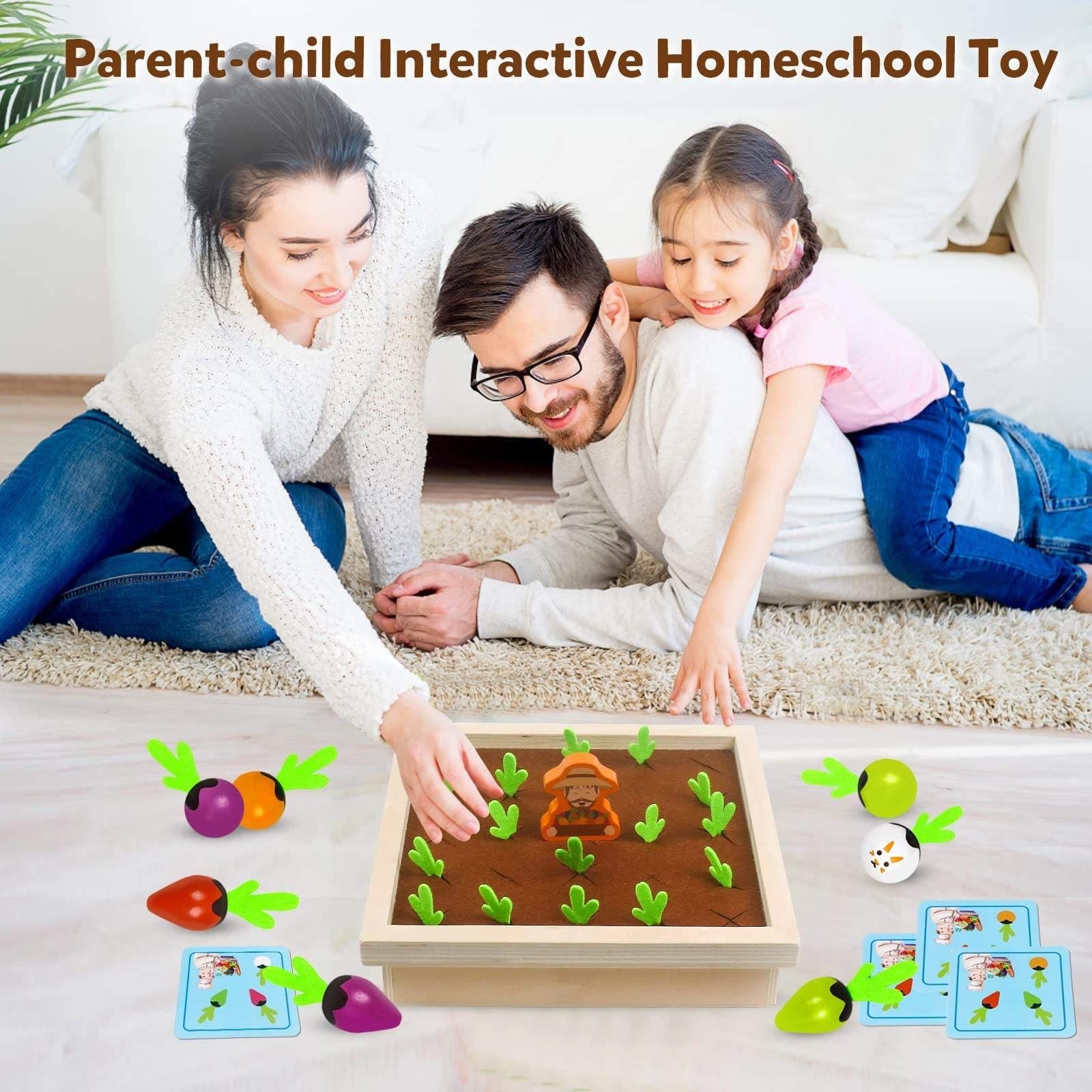 Wooden Vegetable Garden Memory Game - Educational Board Game with Farmer Figure