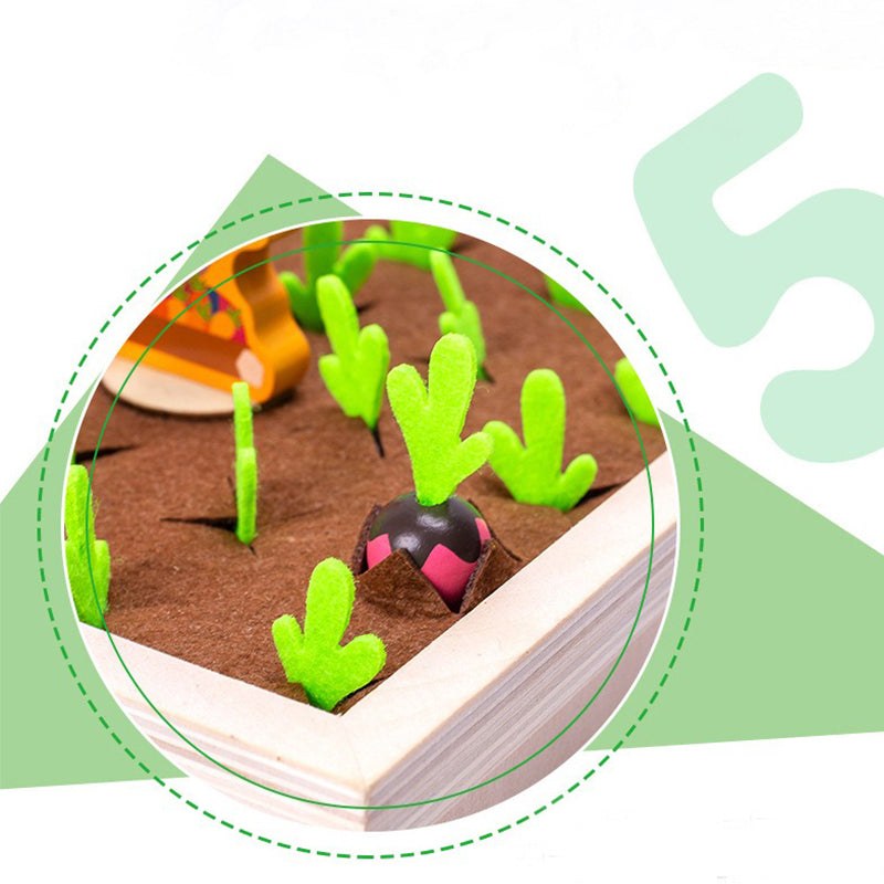 Wooden Vegetable Garden Memory Game - Educational Board Game with Farmer Figure