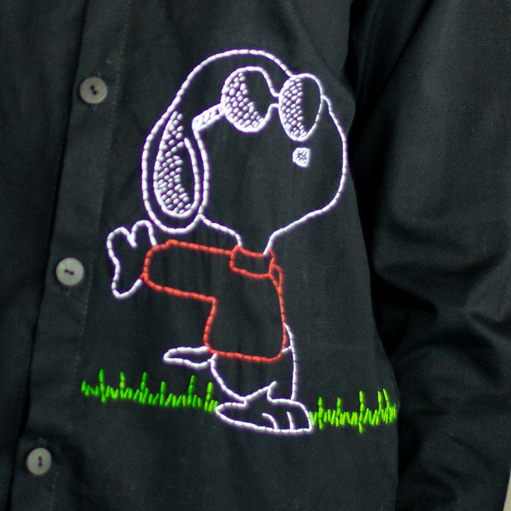 Chill Dog Embroidered Organic Cotton Shirt - Black