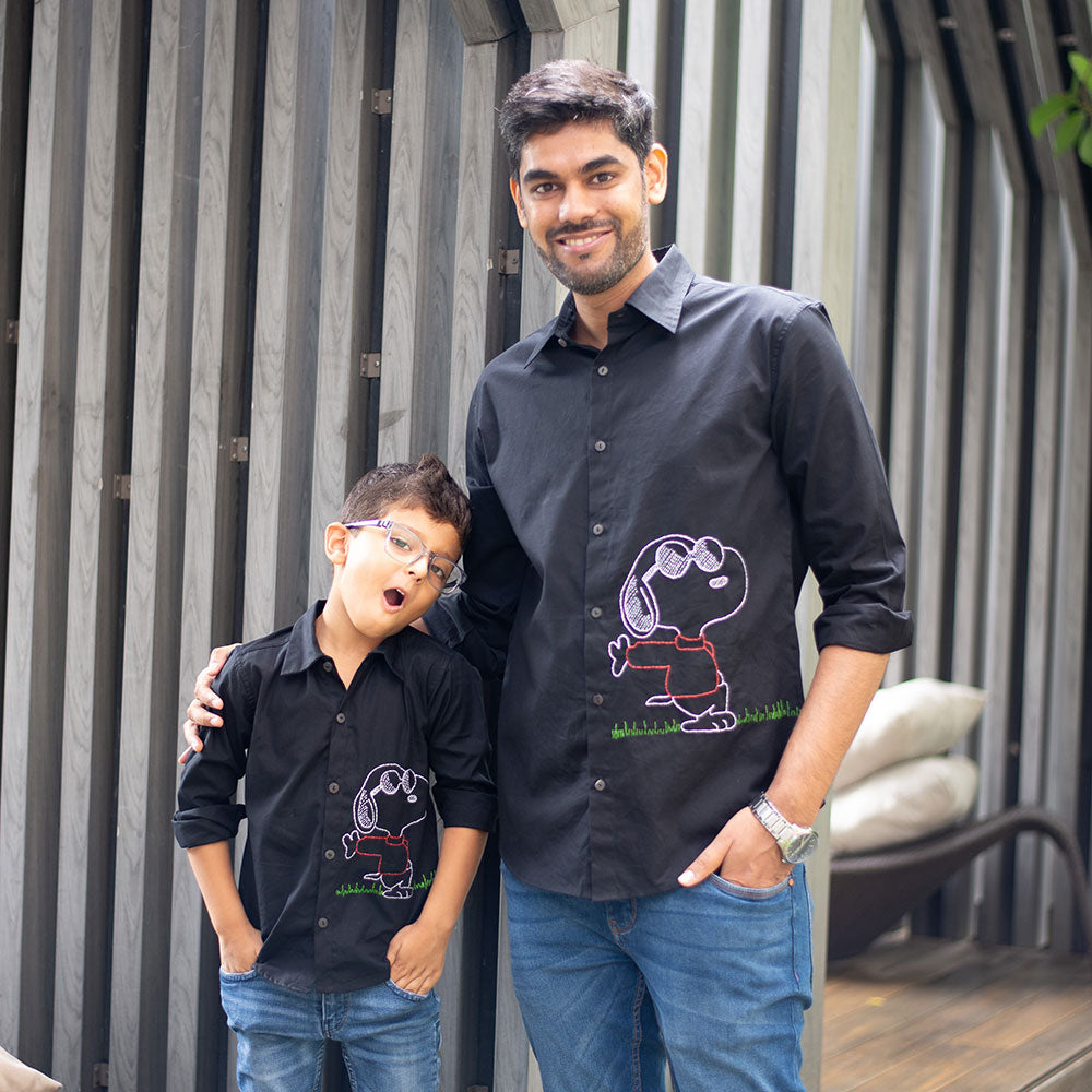 Chill Dog Embroidered Organic Cotton Shirt - Black