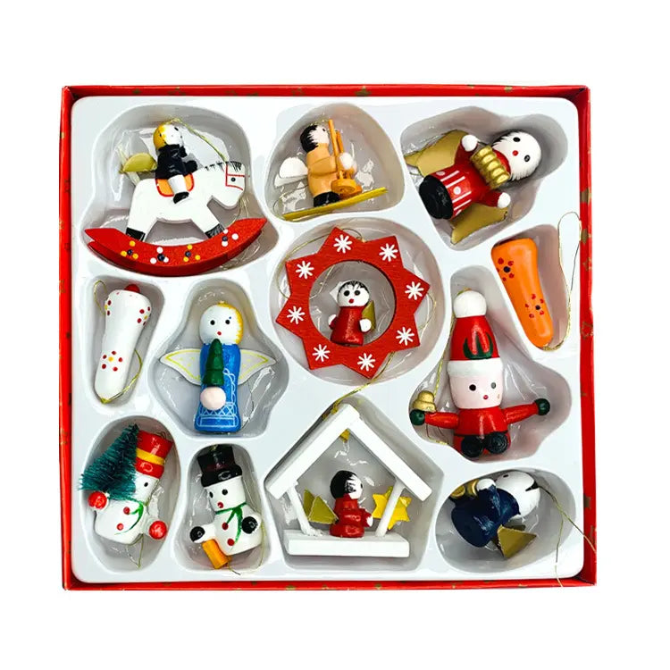 Wooden Joyful Jingle Ornament - Set of 12