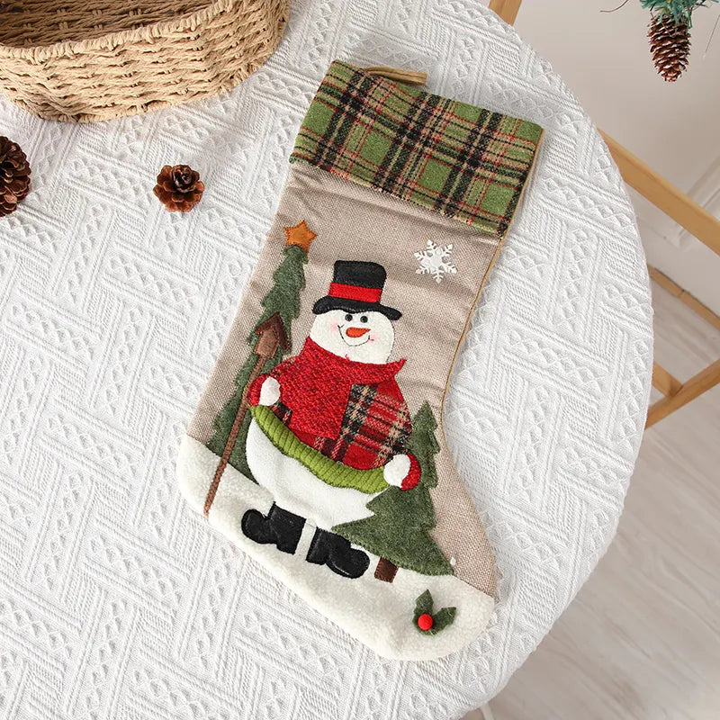 Checkered Cheer Stocking - Chilly Snowman