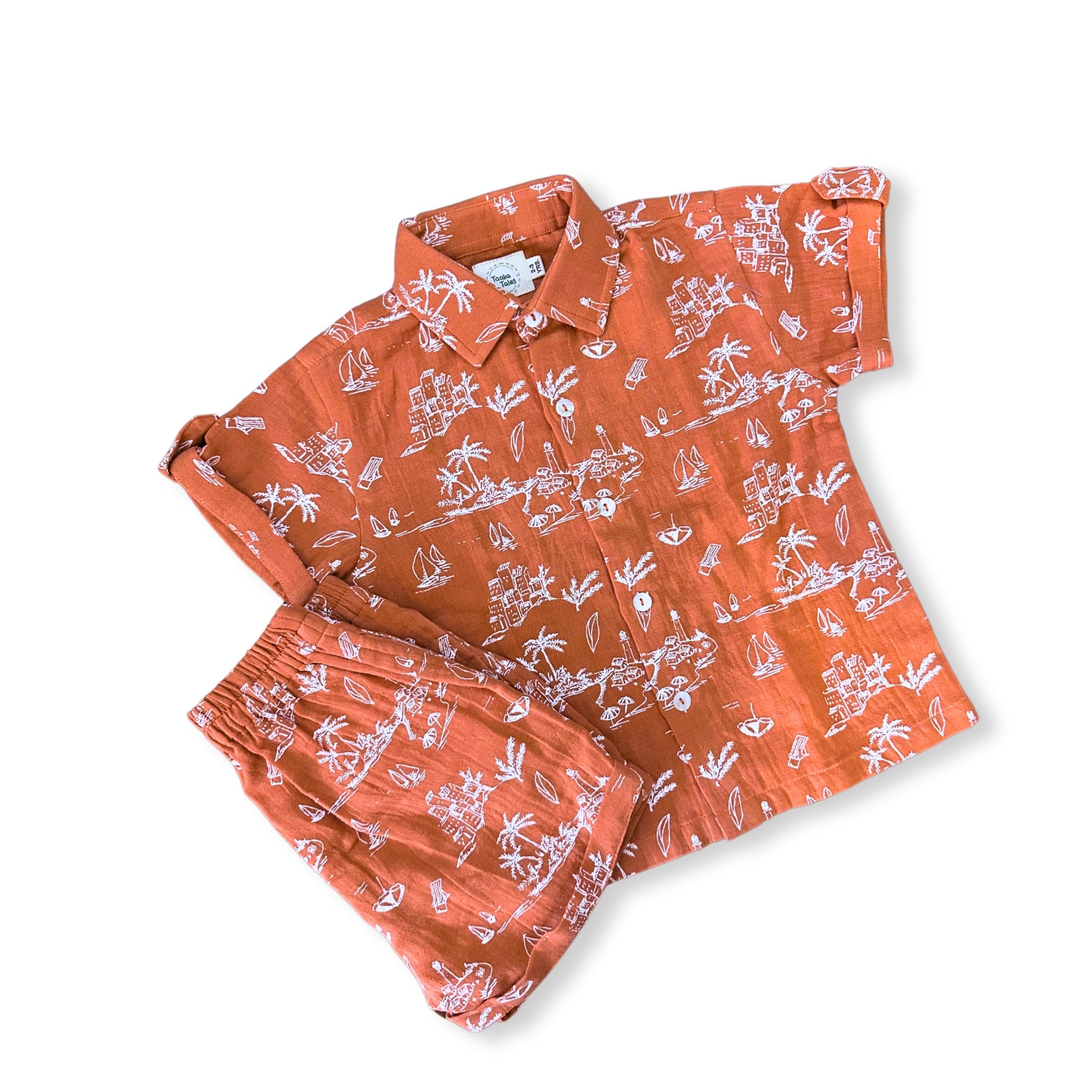 Muslin Shorts Co-ord set- Clay dough- Boys