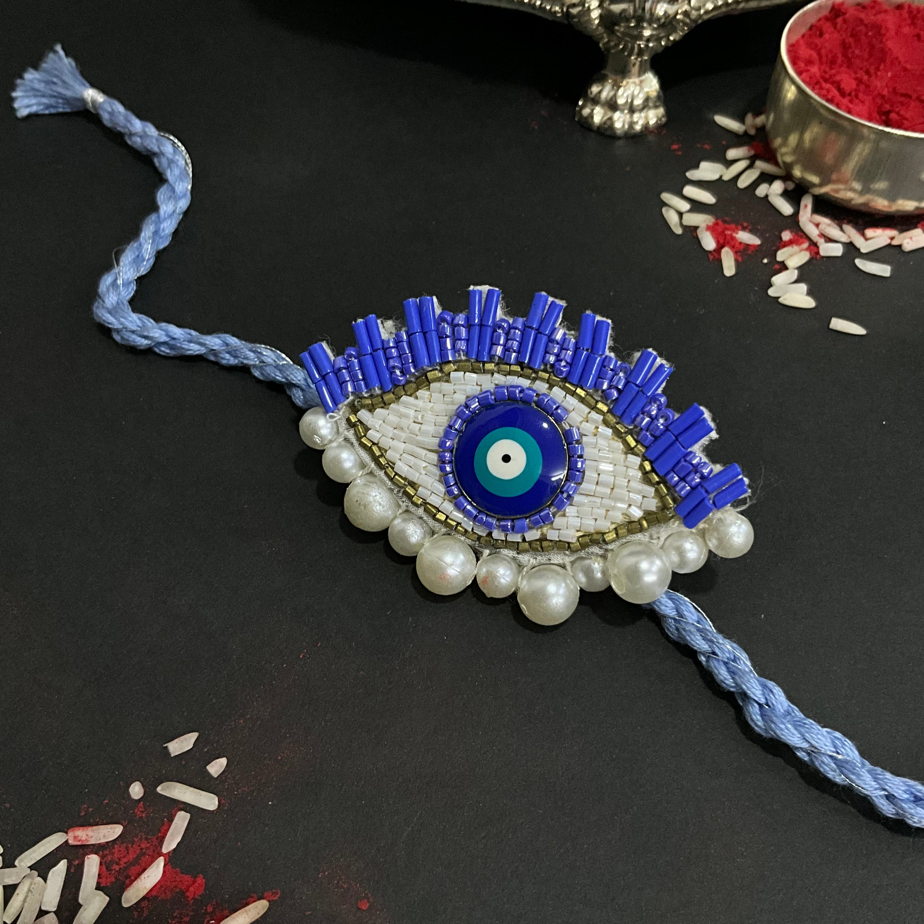 Charm Against Evil - Blue Evil Eye Rakhi + Brooch