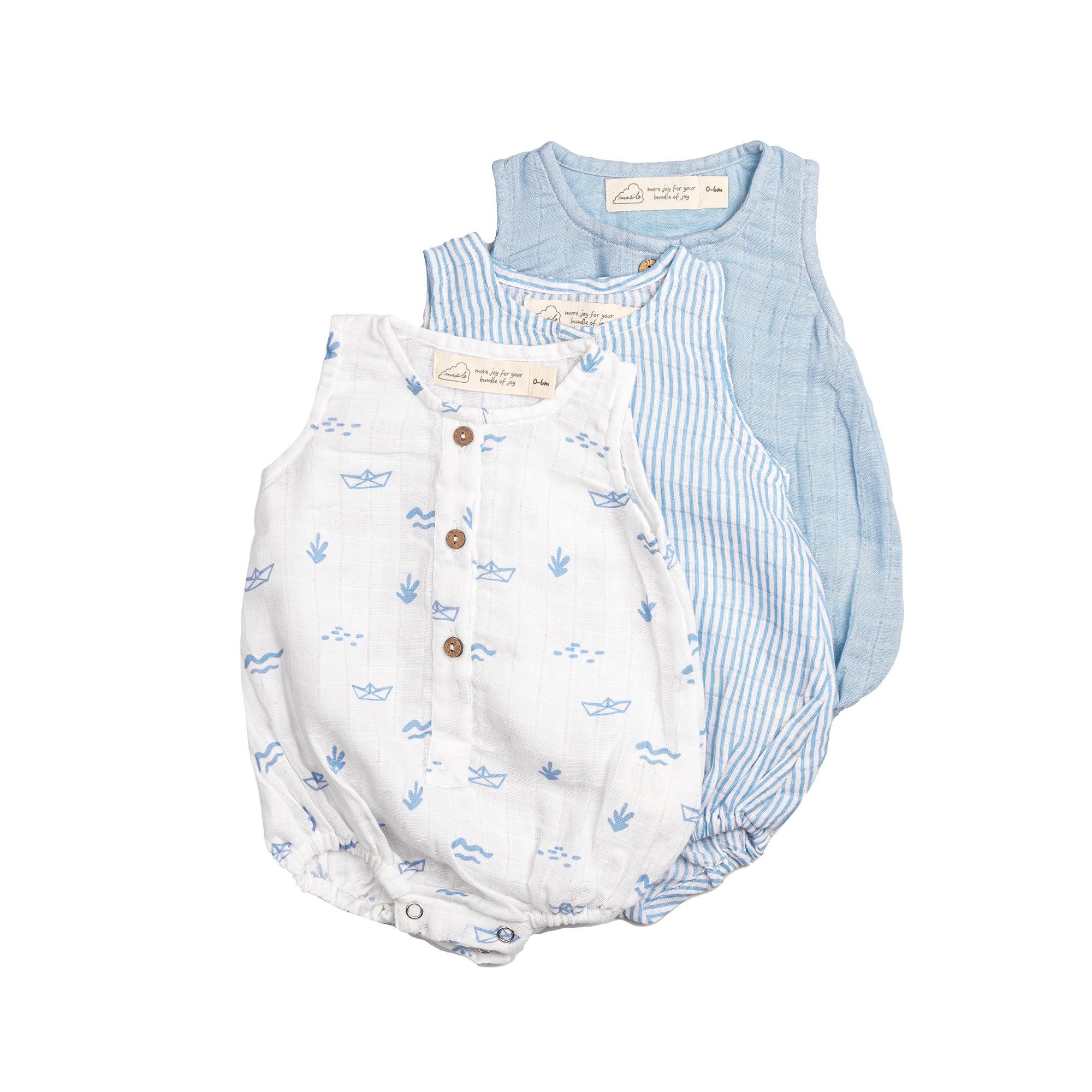Organic Muslin Baby Romper - Pack of 3 – Boat