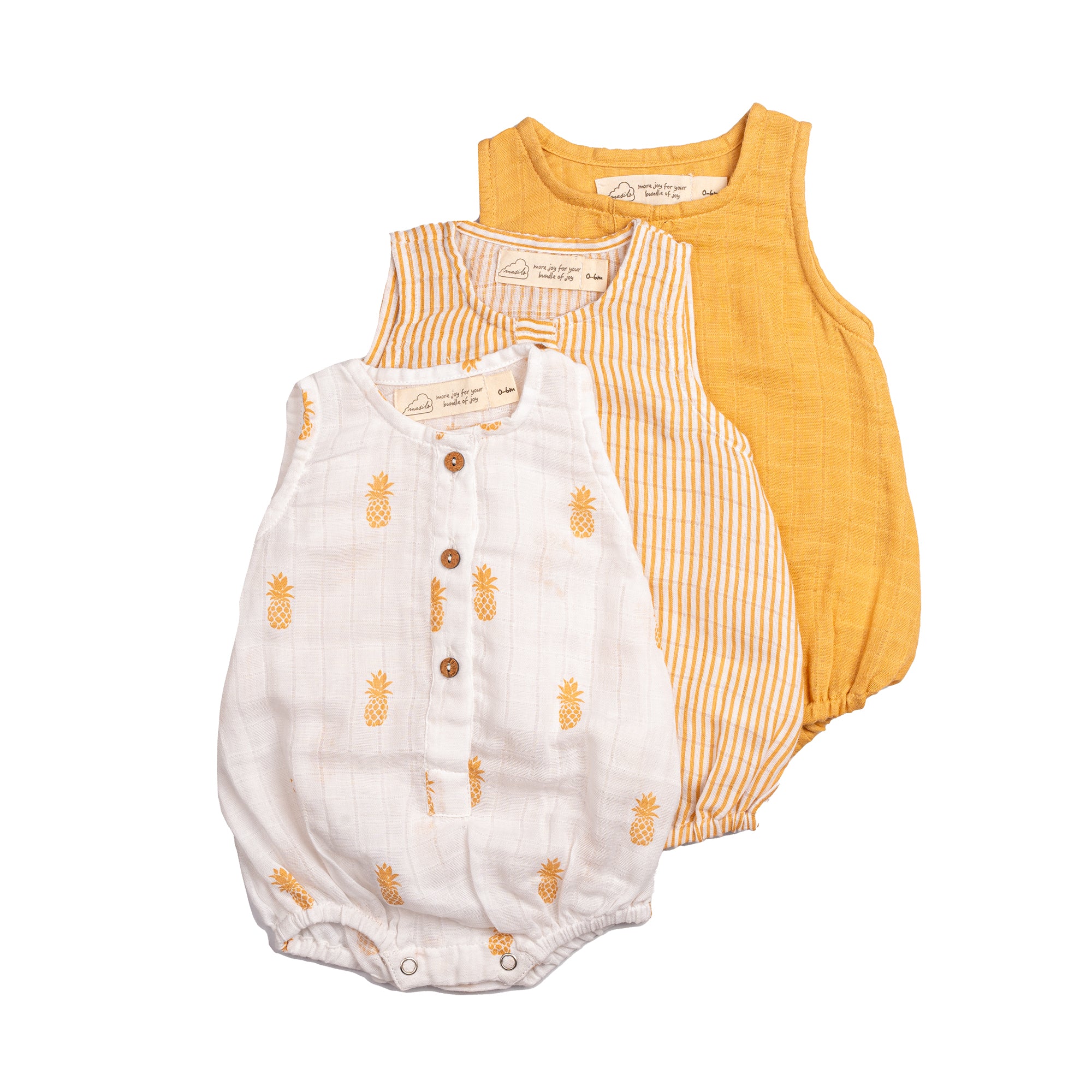 Organic Muslin Baby Romper - Pack of 3 – Pineapple