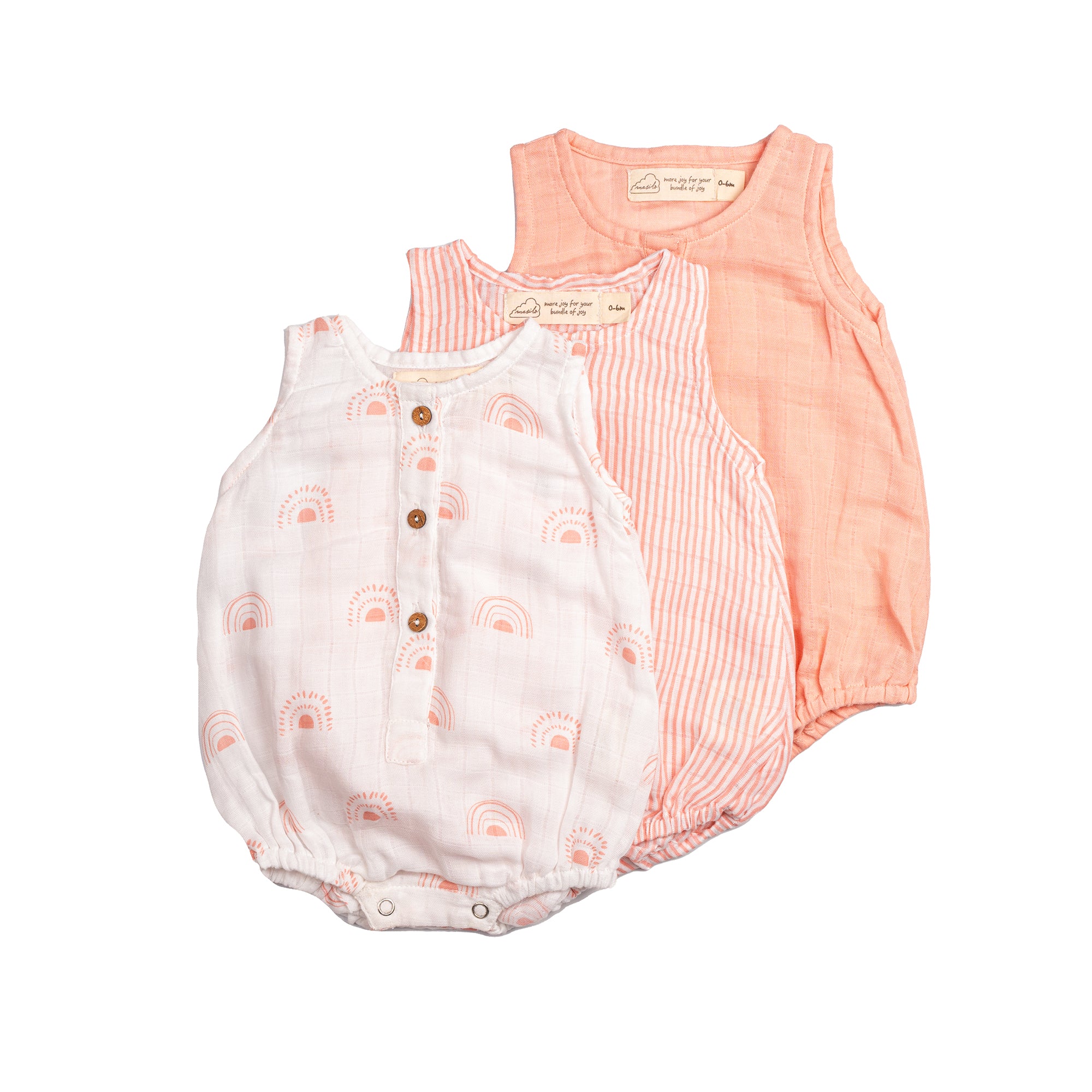 Organic Muslin Baby Romper - Pack of 3 – Rainbow