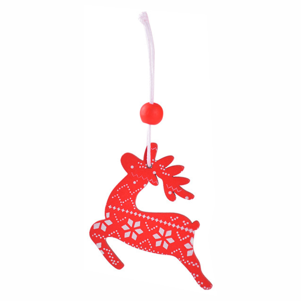 Wooden Reindeer Ornament- Red