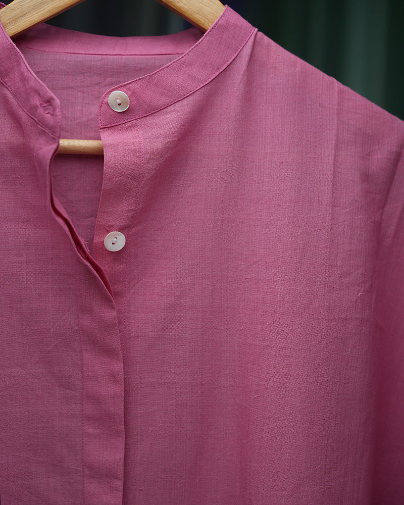 Peony Pink Women's Free Size Shirt Dress In Handwoven Cotton