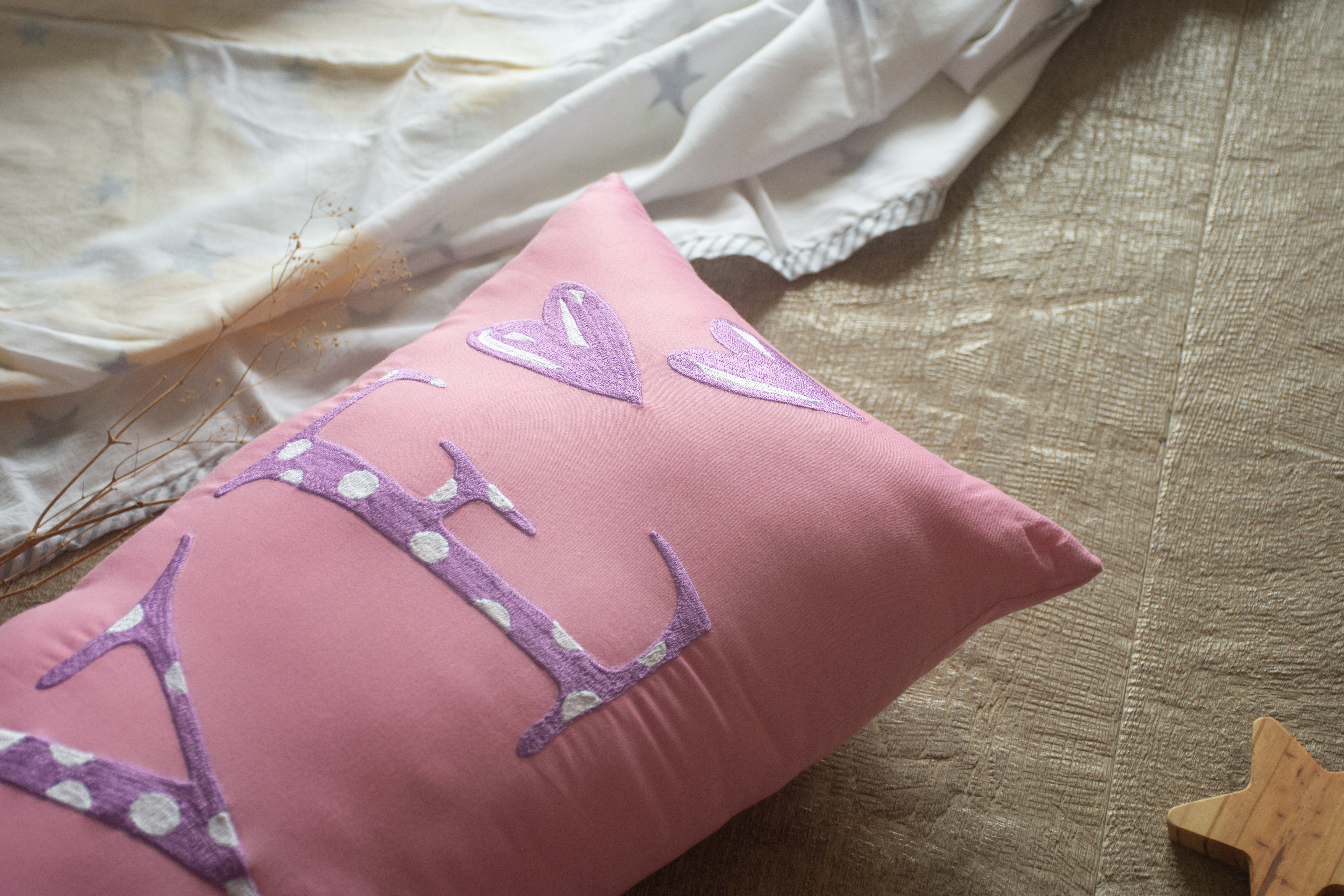 Embroidered Bolster Name Pillow Pink & Purple - Shape Cushions - Totdot