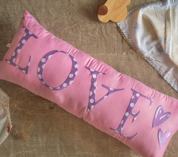 Embroidered Bolster Name Pillow Pink & Purple - Shape Cushions