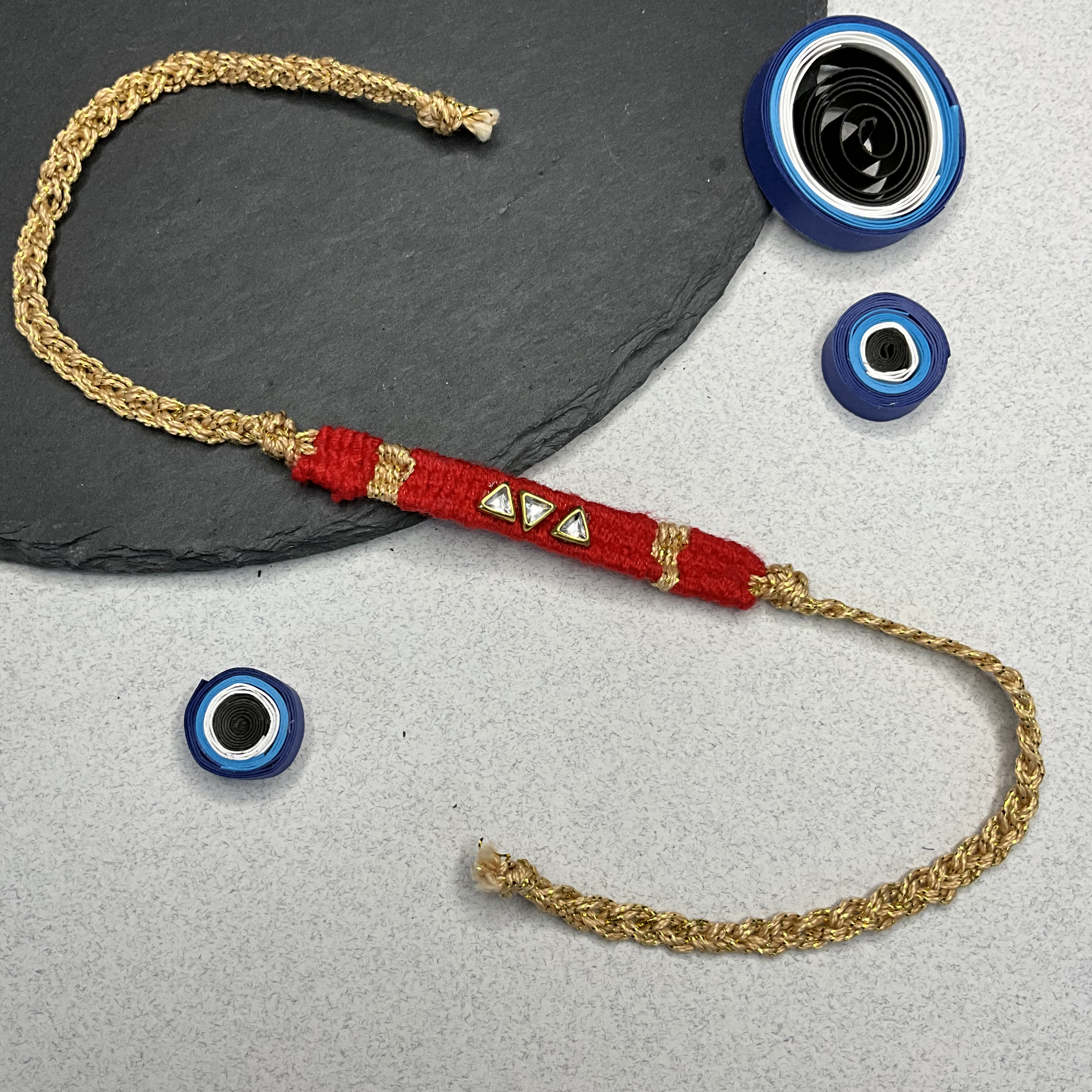 Ethnic Rush Kundan Weaved Threads Rakhi