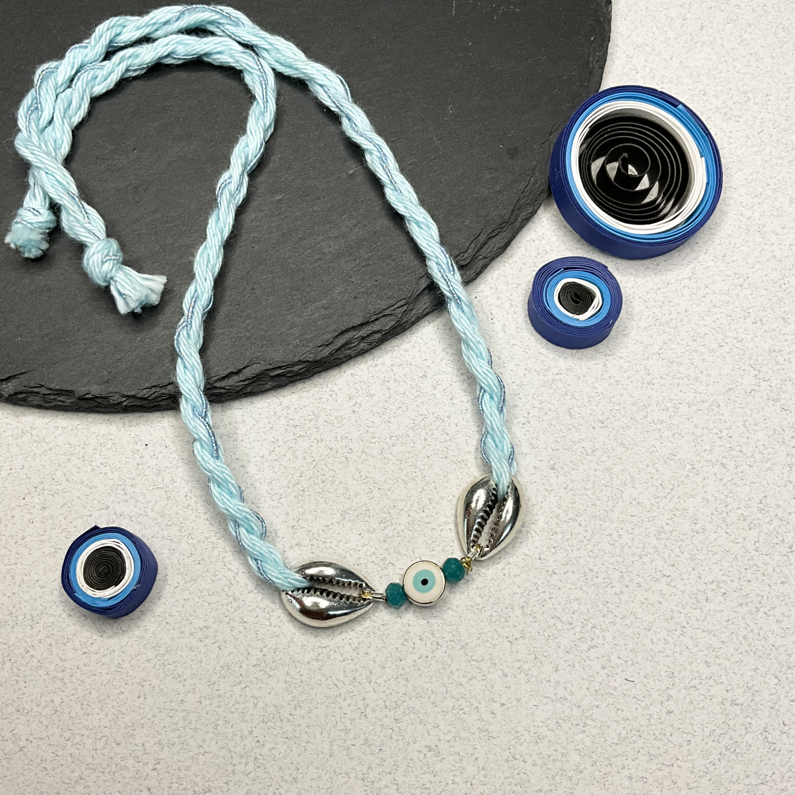 Evil Eye & Cowrie Blue Rakhi