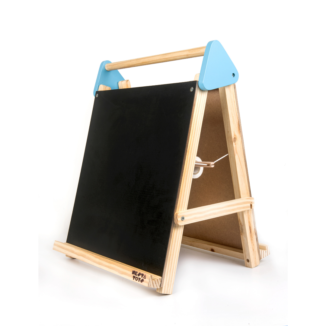 3-in-1 Wooden Tabletop Easel with Blackboard, Whiteboard, Paper Roll, & Accessories