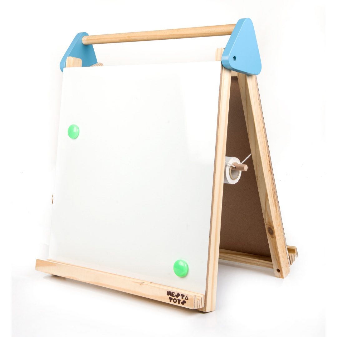 3-in-1 Wooden Tabletop Easel with Blackboard, Whiteboard, Paper Roll, & Accessories