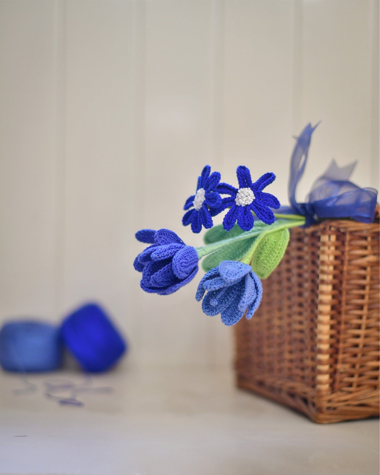 Handmade Blue Tulip & Daisy Flowers - Special Gift for Mom