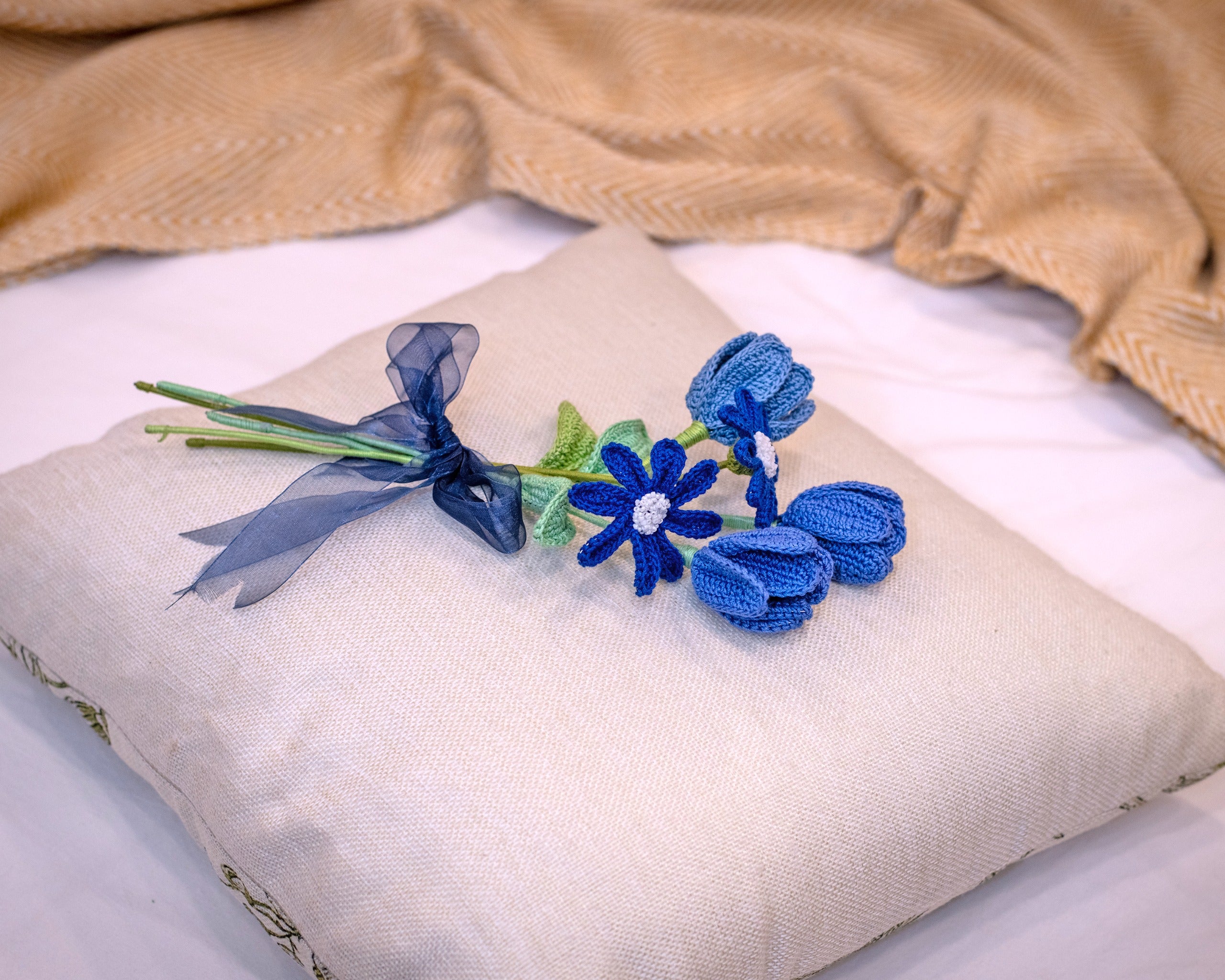 Handmade Blue Tulip & Daisy Flowers - Special Gift for Mom