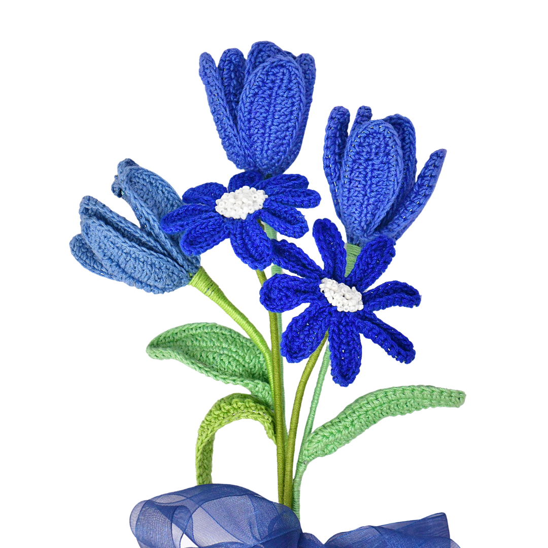 Handmade Blue Tulip & Daisy Flowers - Special Gift for Mom