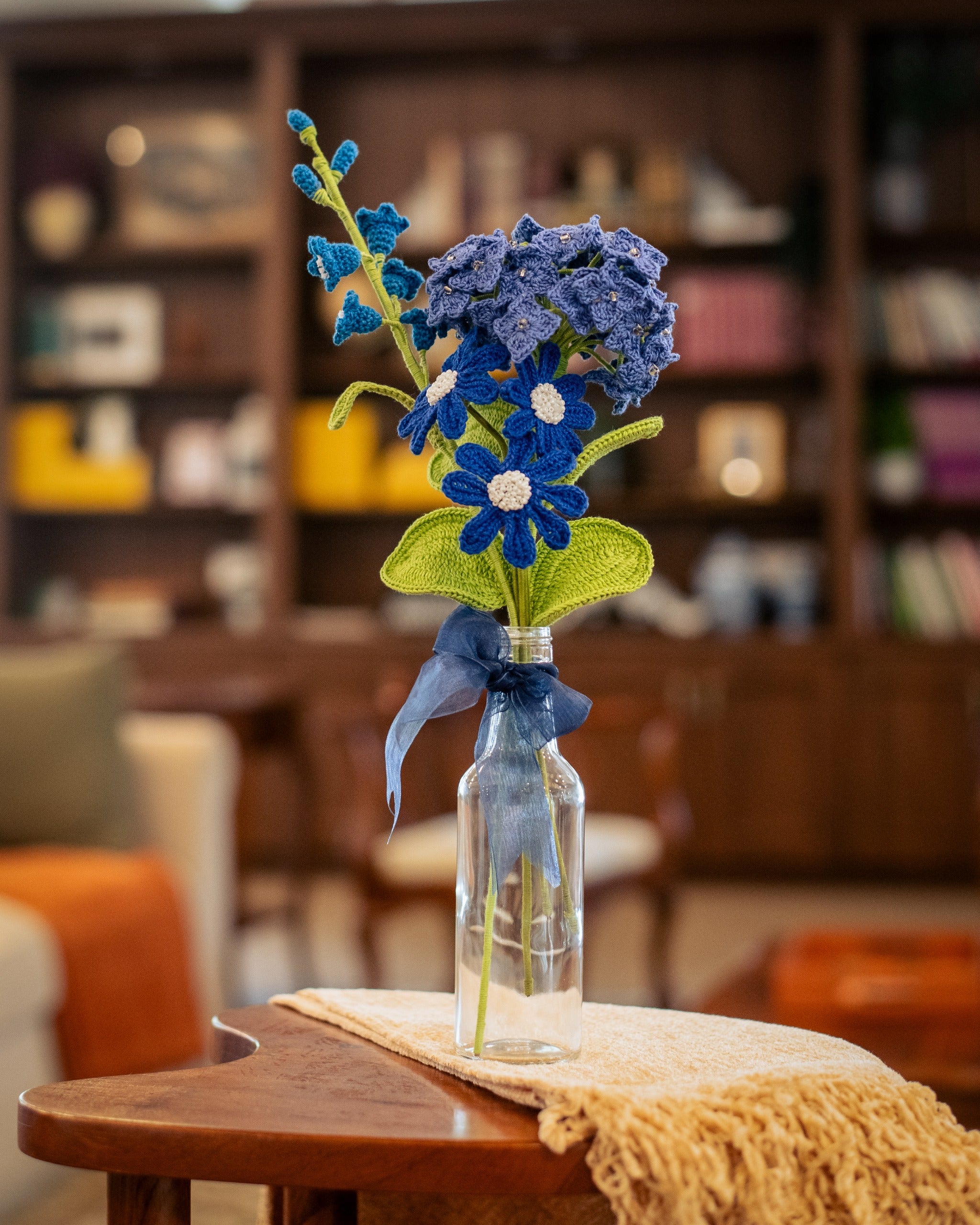 Blue Hydrangea & Daisy Crochet Bouquet - Mother’s Day Handmade Gift