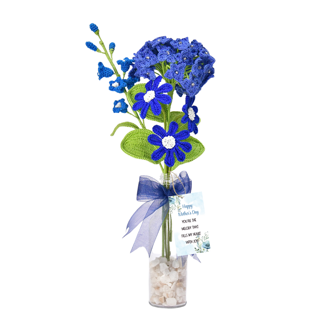 Blue Hydrangea & Daisy Crochet Bouquet - Mother’s Day Handmade Gift