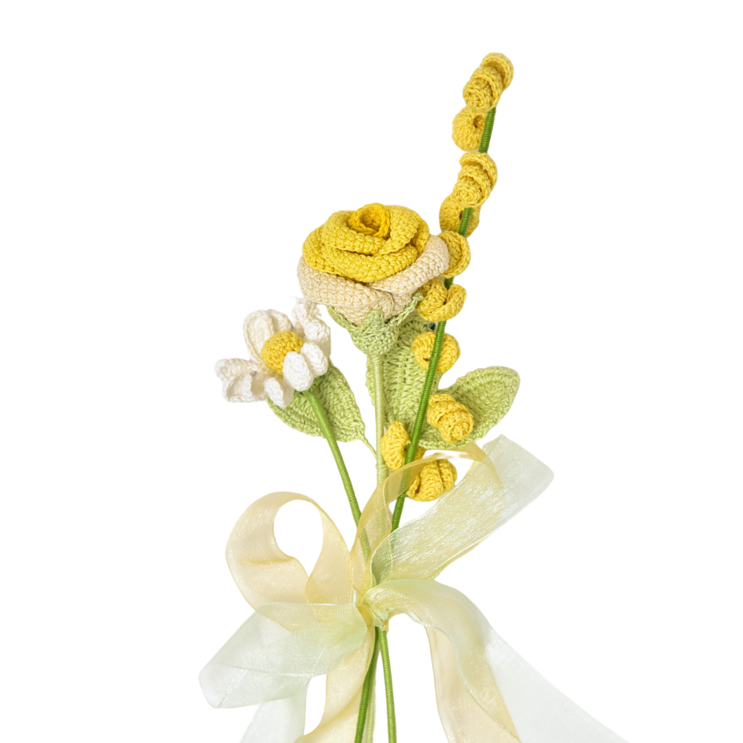 Sunny Crochet Flower Bouquet - Yellow Roses & Daisies for Mom