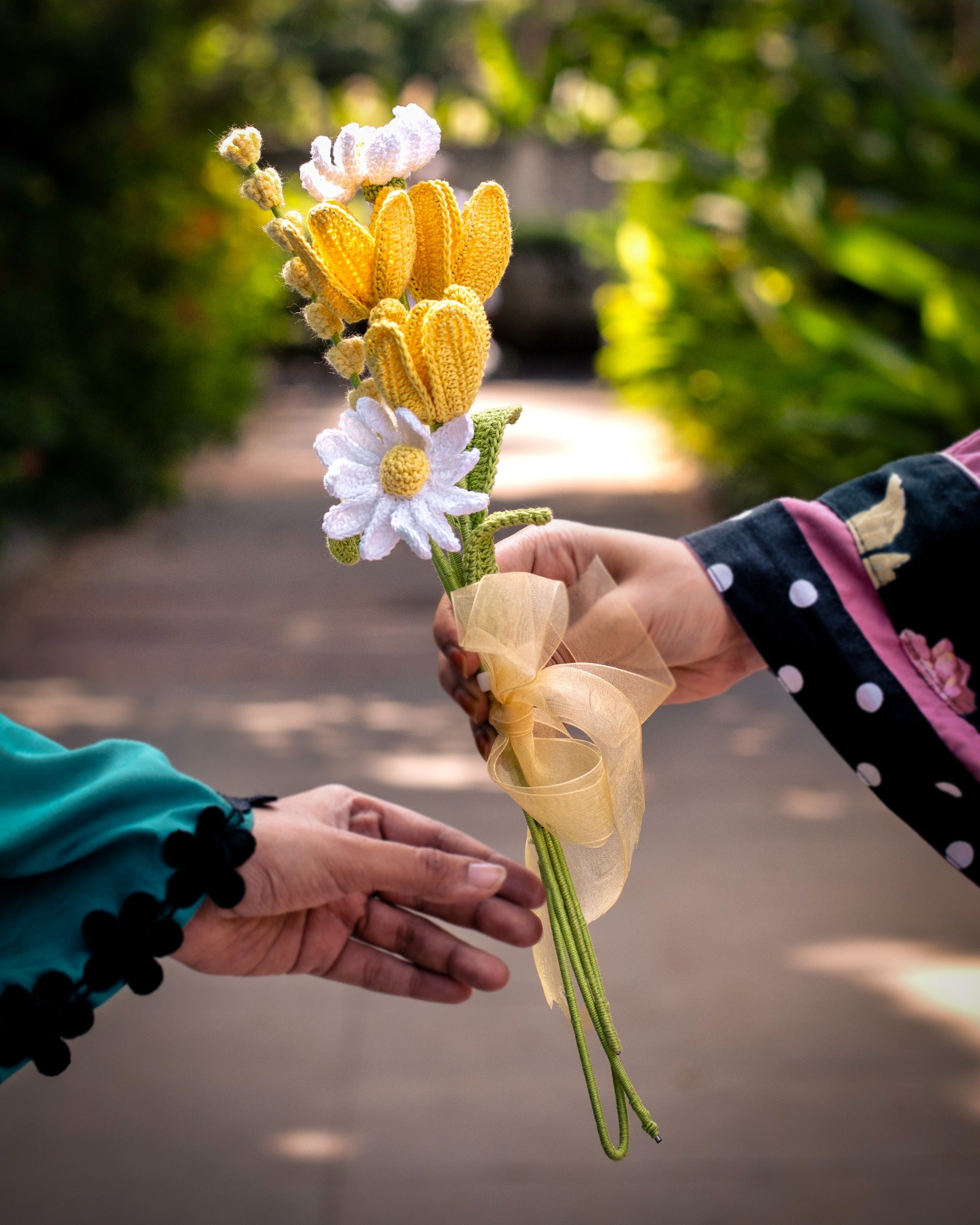 Vibrant Crochet Yellow Tulips & Daisies - Mother’s Day Bouquet
