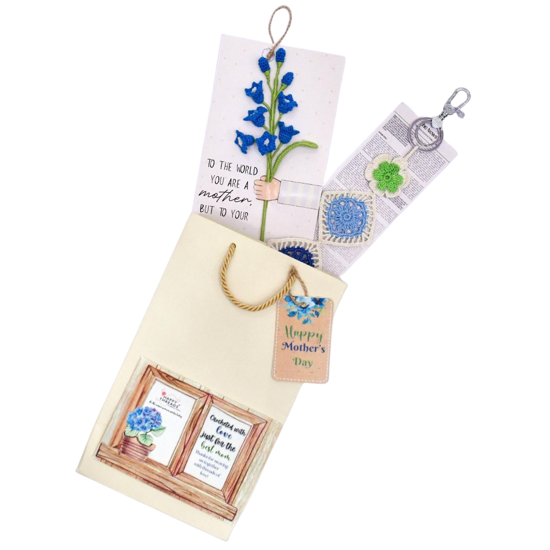 Indigo Bloom – Elegant Blue Crochet Hamper for Mother's Day