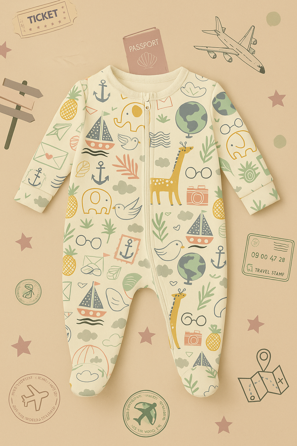 Little Globe Trotter Full Sleeves Bodysuit