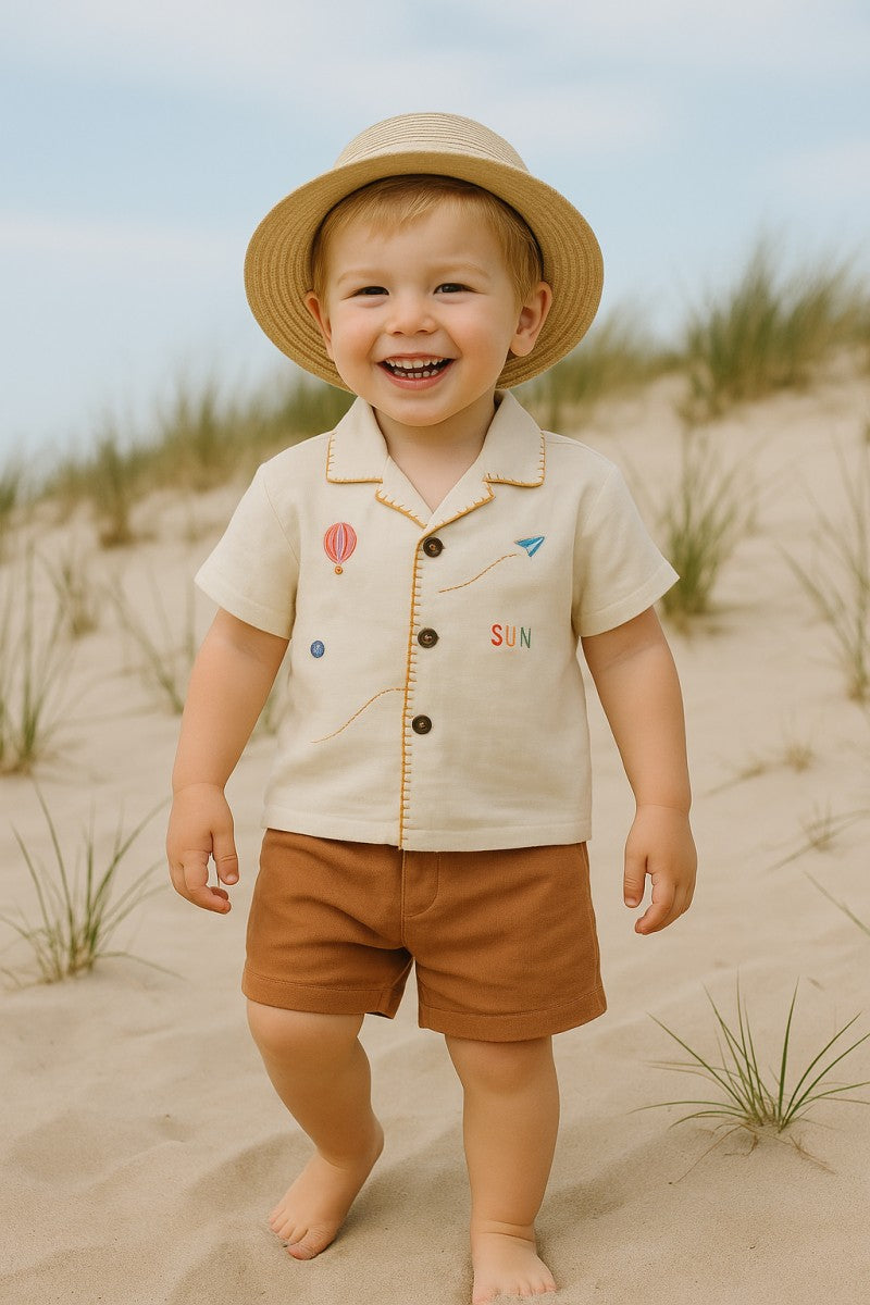 Embroidered Shirt & Short Set